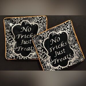 Pier 1 One Halloween Foil Embellished “No Trucks Just Treats“ 15” X 15” Set Of 2